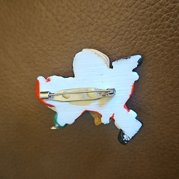 Vintage 1980s Christmas Santa Jacket Movable Kitty Mitten Post Earrings Brooch - Picture 7 of 8